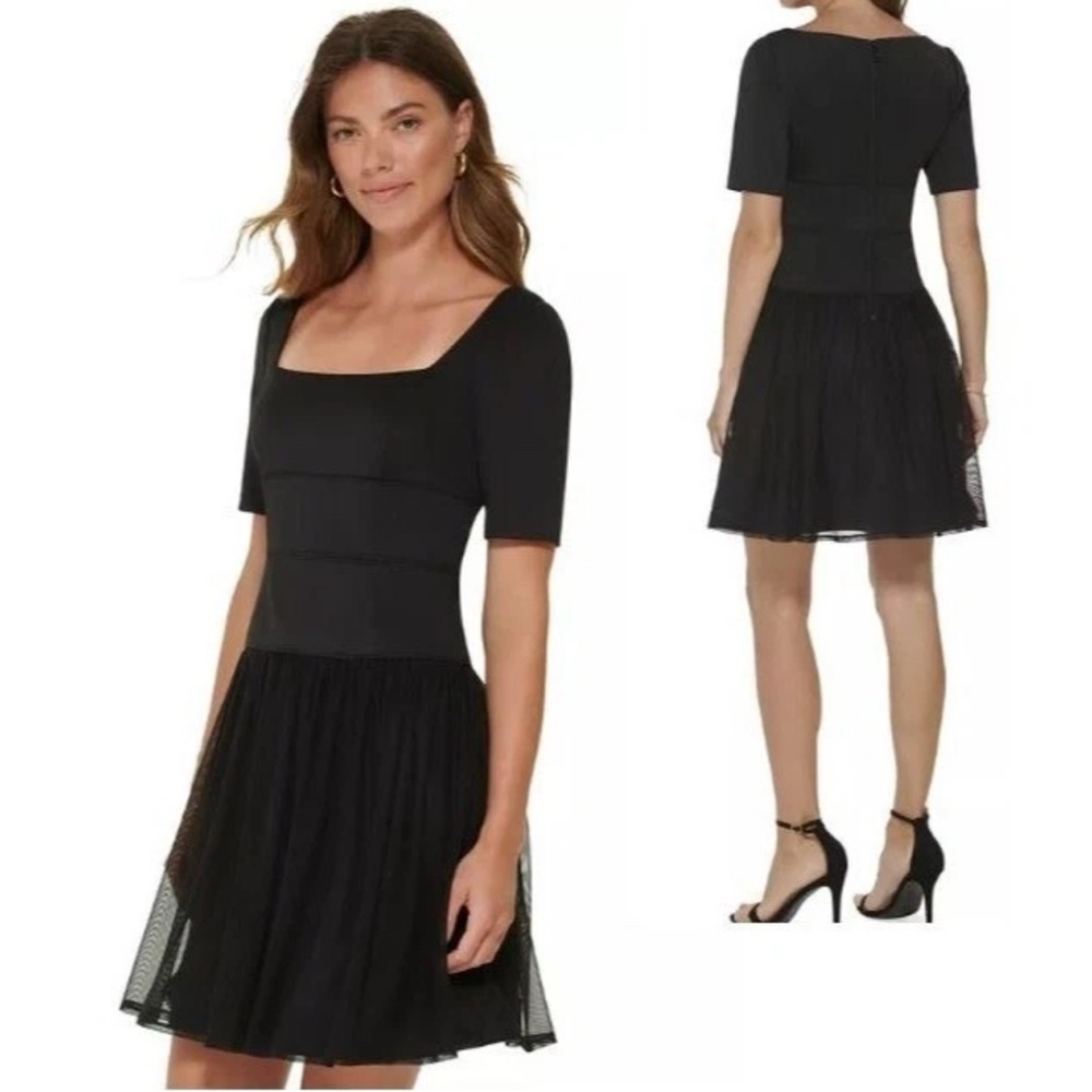 DKNY Square Neck mesh skirt black dress NYE